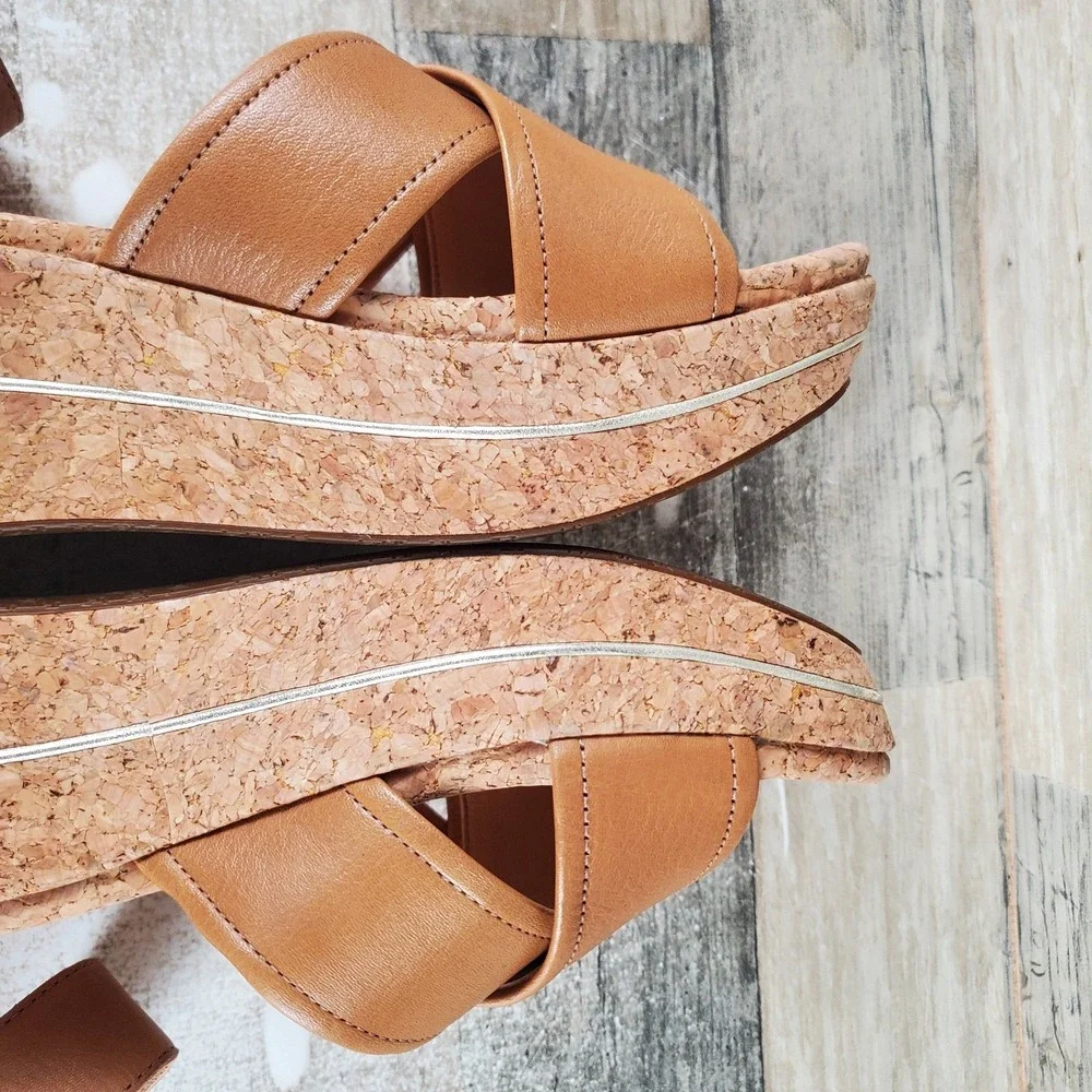Johnston & Murphy Gigi Womens Sandal Sz 9.5 M Tan Leather Cross-Band Ankle Strap